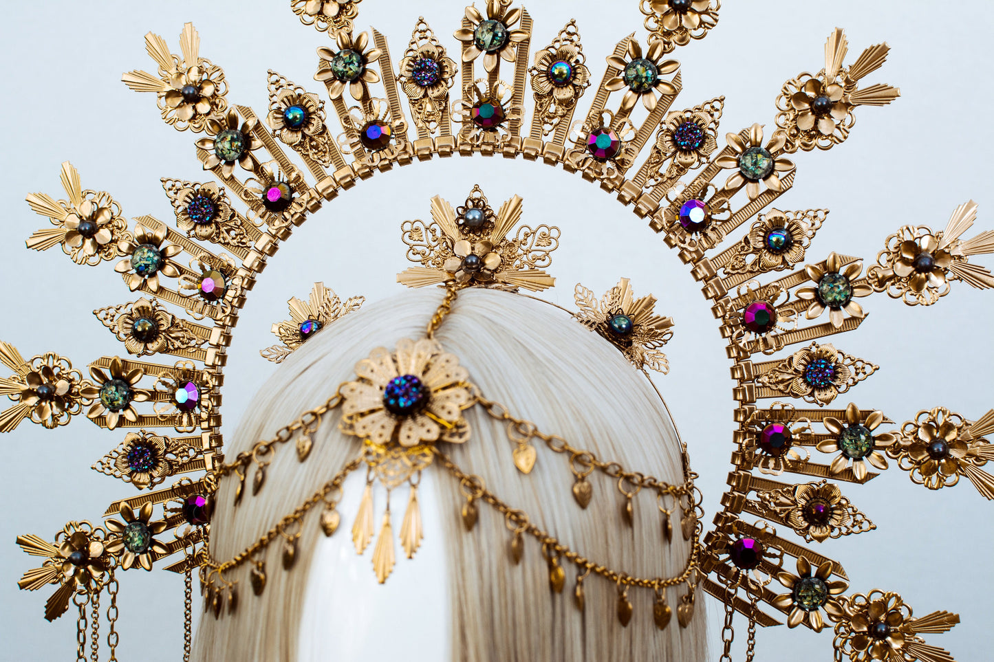 La Catrina Halo Crown, Gold, Blue, Butterfly, Festival, Carnival, Day of the Dead, Dia de los Muertos, Statement Headdress, Mexican Style