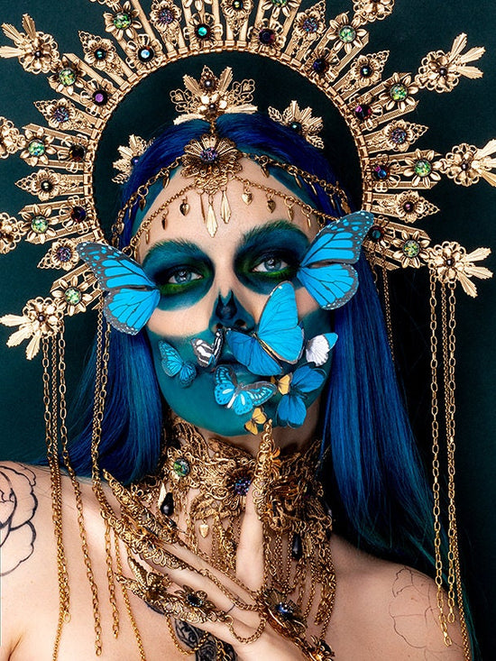 La Catrina Finger Claws, Gold Butterfly Claw Rings, Dia De Los Muertos Nail Jewelry, Skeleton Hand Accessories, Festival Statement Claws