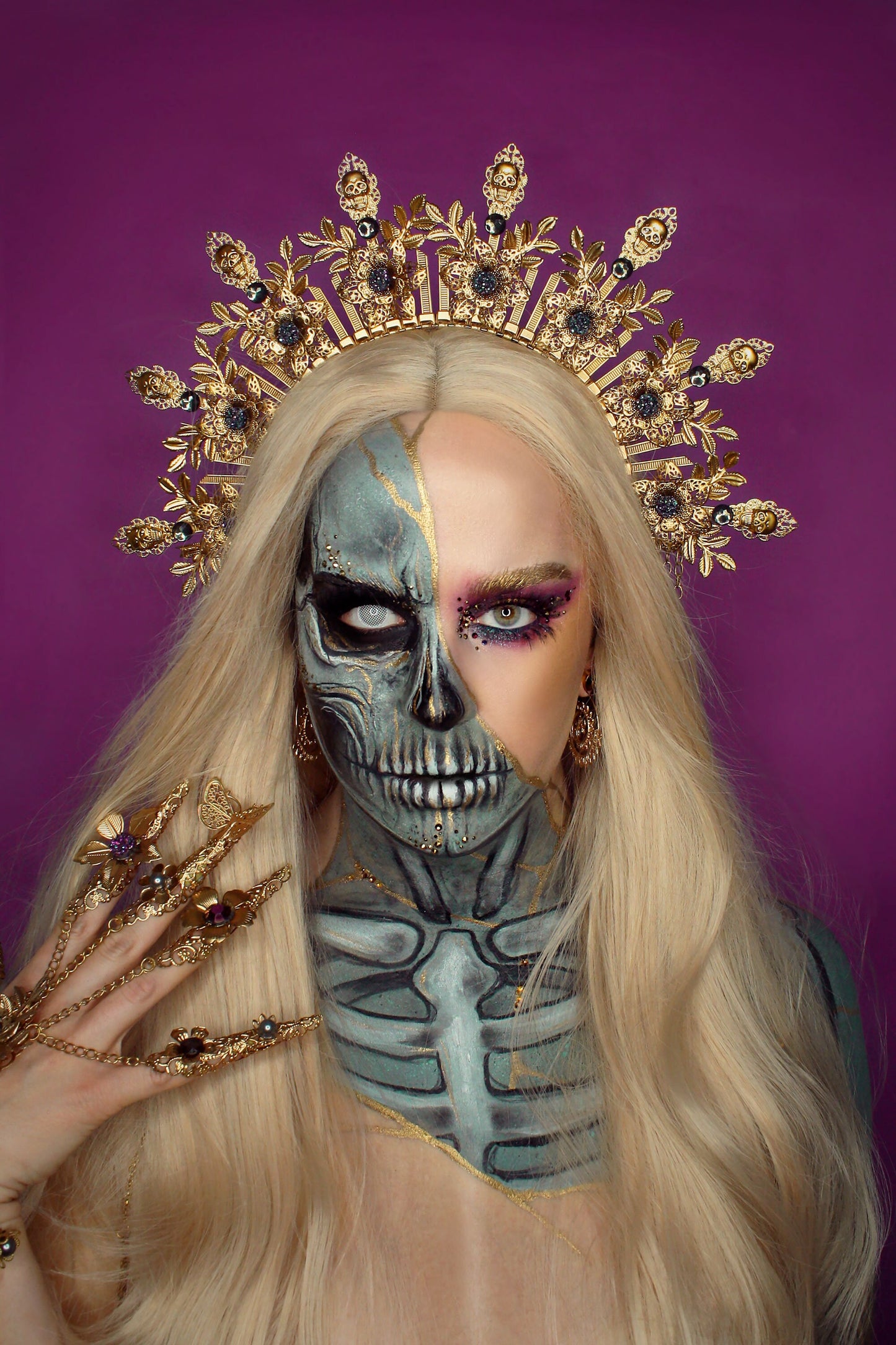 Gold Fingers Jewellery, Gold Bracelet, Nails Jewellery, Halloween, Filigree Jewellery, Gold Fingers, Sugar skull, Photoprops, Finger claws