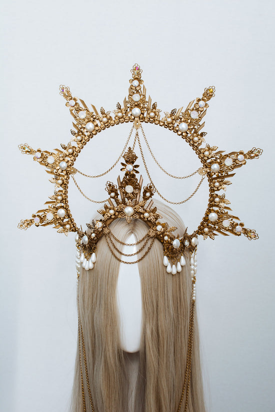 Gold Halo Crown, Celestial Headpiece, Goddess Tiara, Festival Crown, Bridal Halo, Maternity Photoshoot, Carnival Tiara, Halloween Headpiece
