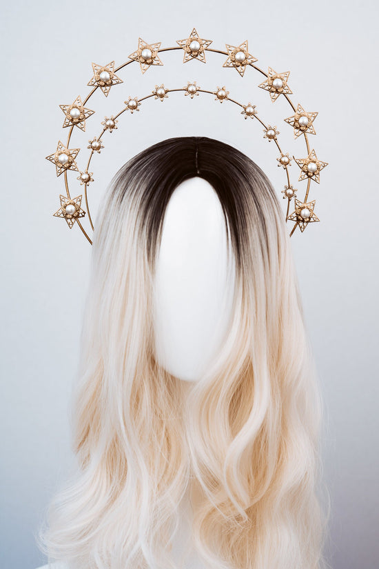 Star halo crown, Star jewelry, Gold headpiece with stars,Gold crown, Krone, Bridal headpiece, Bridal crown, Wedding crown, Celestial jewelry