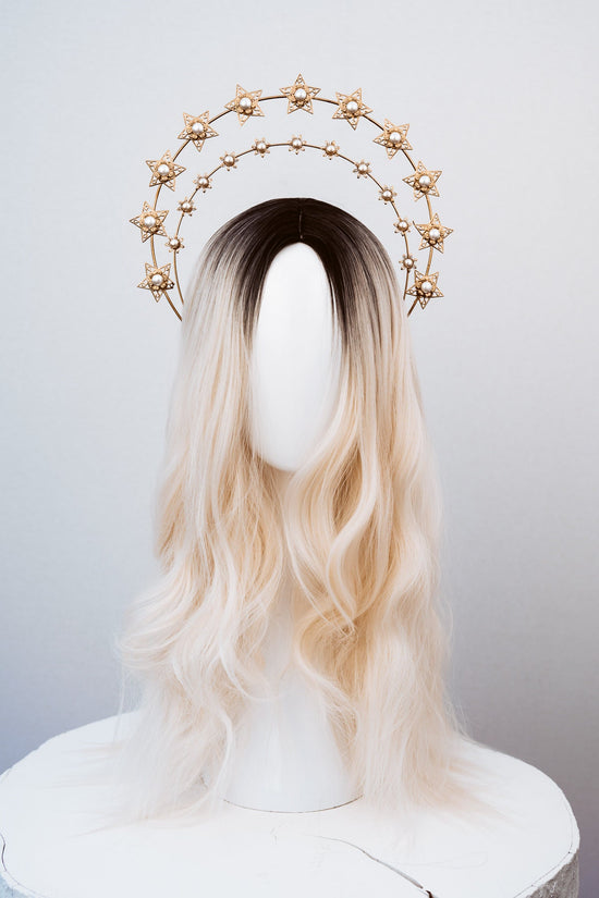Star halo crown, Star jewelry, Gold headpiece with stars,Gold crown, Krone, Bridal headpiece, Bridal crown, Wedding crown, Celestial jewelry