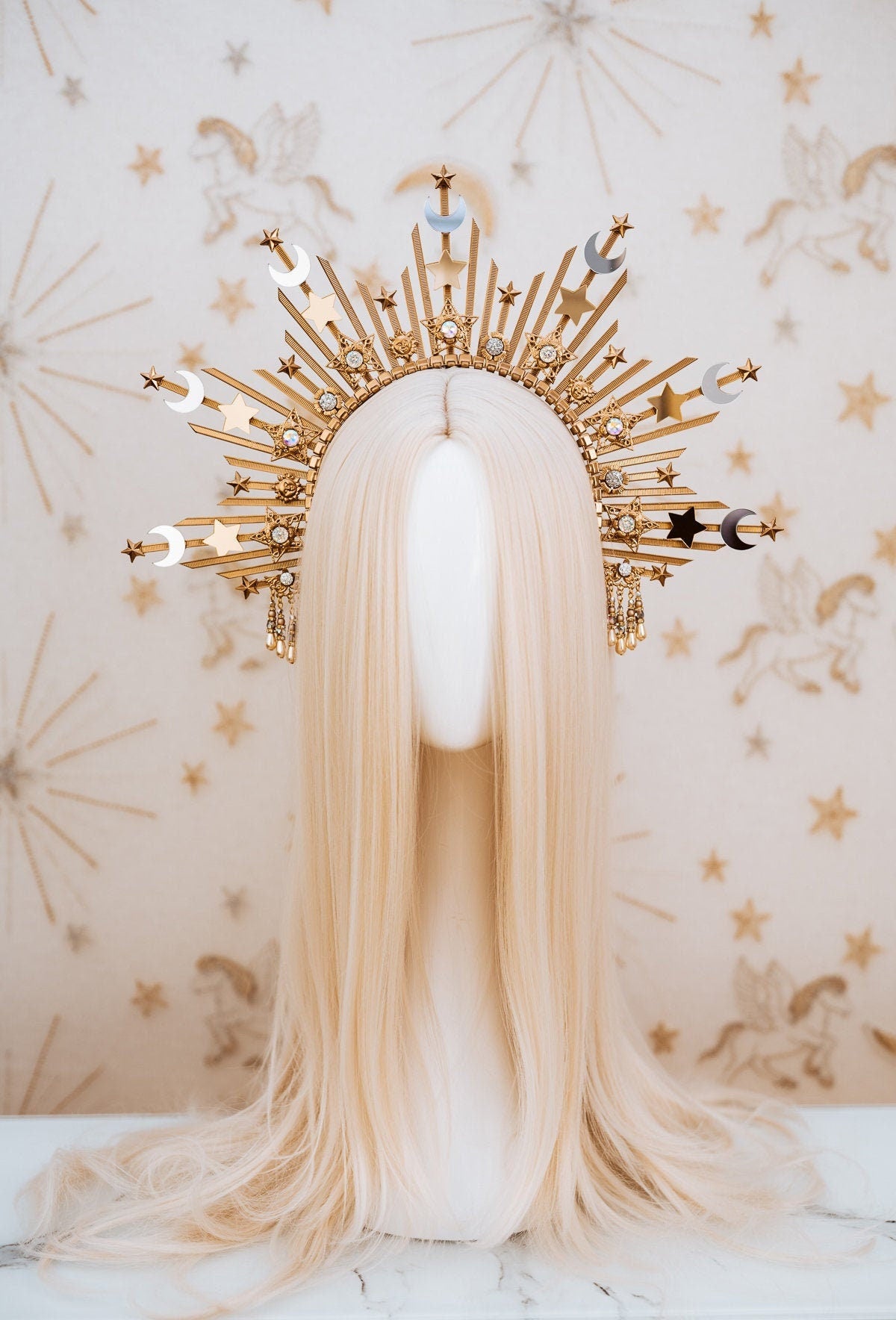 Sun Moon child Halo, Halo, Halo Crown, Halo Headpiece, Halo Headband, Halo Headlights, Crown, Gold Halo, Headpiece, Wedding Crown,Boho Stars
