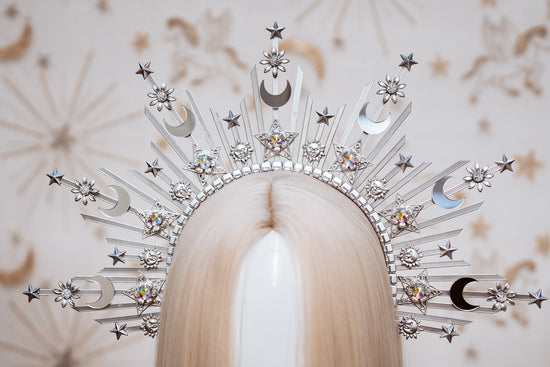 Silver Sun crown, Moon child Halo, Halo Crown, Halo Headpiece, Halo Headband, Silver Halo, Headpiece, Wedding Crown, Boho Stars