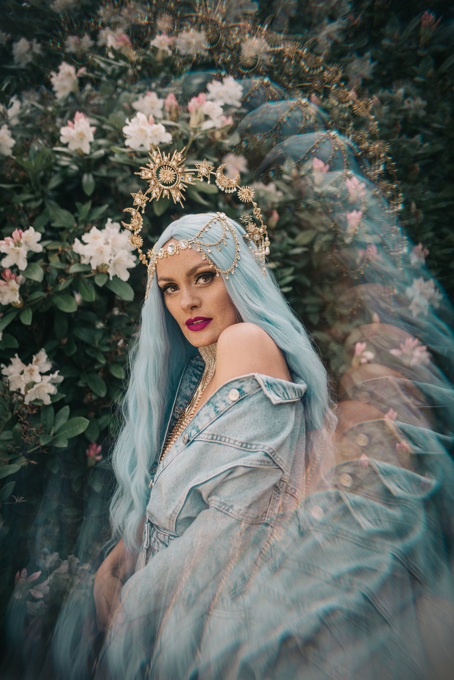 Celestial Halo Crown, Gold Goddess Headpiece, Sun Moon Star Tiara, Boho Wedding Crown, Festival Accessory, Maternity Photoshoot, Handmade