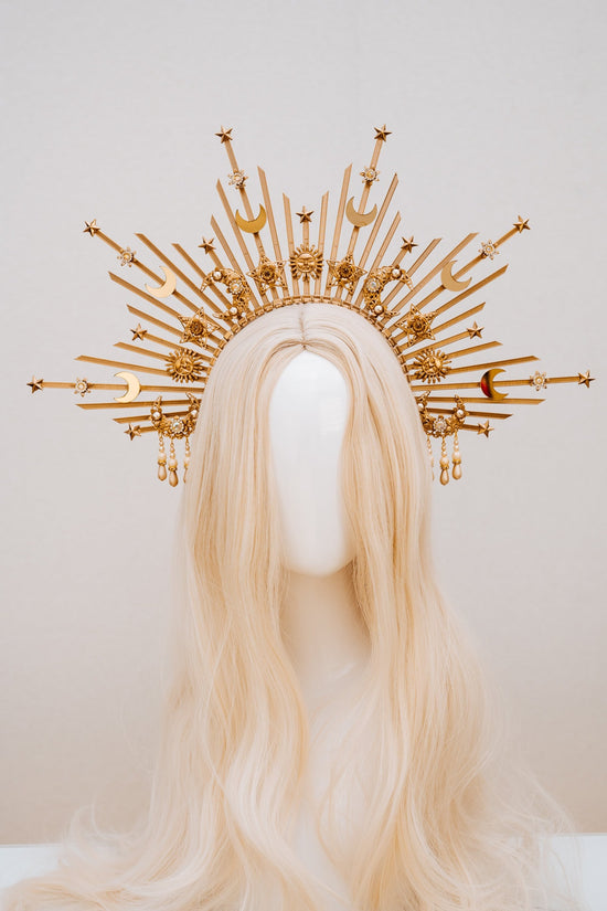 Sun crown, Moon child Halo, Halo, Halo Crown, Halo Headpiece, Halo Headband, Halo Headlights, Gold Halo, Headpiece, Wedding Crown,Boho Stars