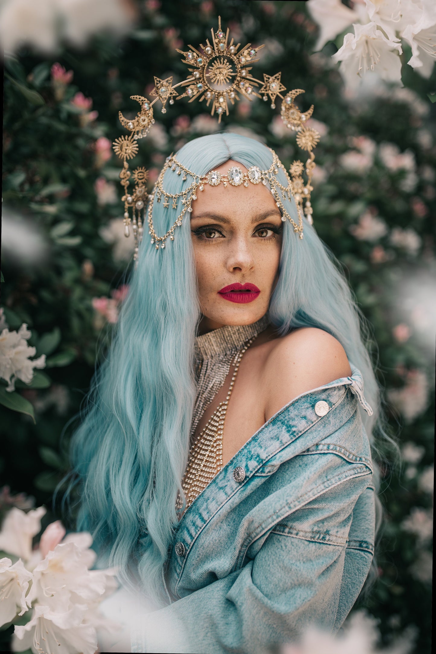 Celestial Halo Crown, Gold Goddess Headpiece, Sun Moon Star Tiara, Boho Wedding Crown, Festival Accessory, Maternity Photoshoot, Handmade