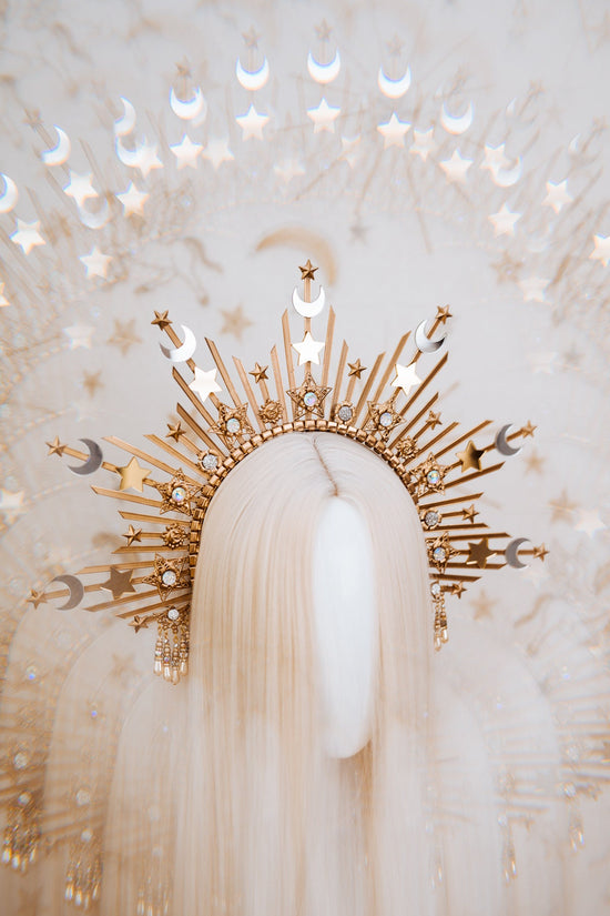 Sun Moon child Halo, Halo, Halo Crown, Halo Headpiece, Halo Headband, Halo Headlights, Crown, Gold Halo, Headpiece, Wedding Crown,Boho Stars