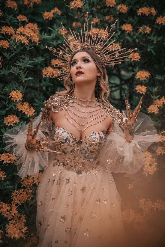 Celestial Wedding Halo Crown and Necklace