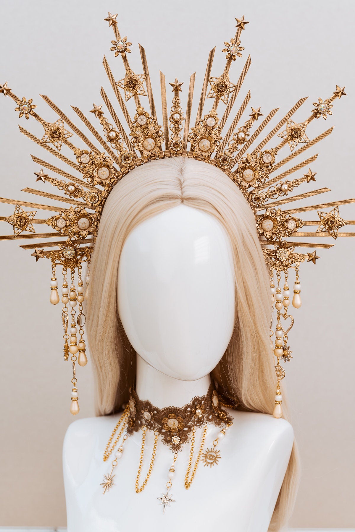 Lace Choker necklace, Gold Choker necklace, Chain Choker necklace, Glamour Choker, Party, Handmade necklace, Body Decoration Photo Props