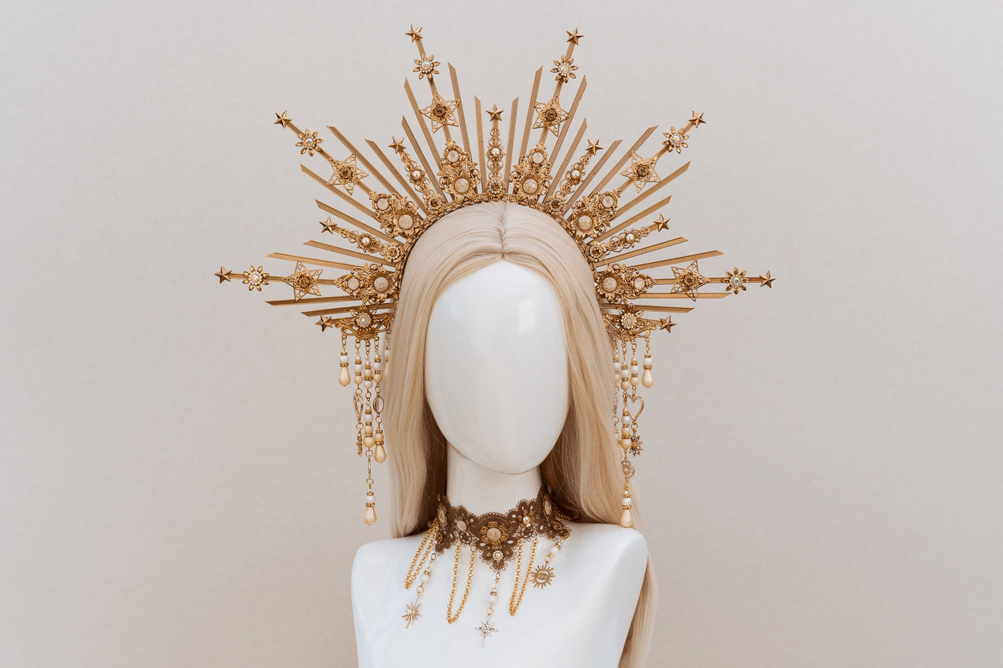 Lace Choker necklace, Gold Choker necklace, Chain Choker necklace, Glamour Choker, Party, Handmade necklace, Body Decoration Photo Props