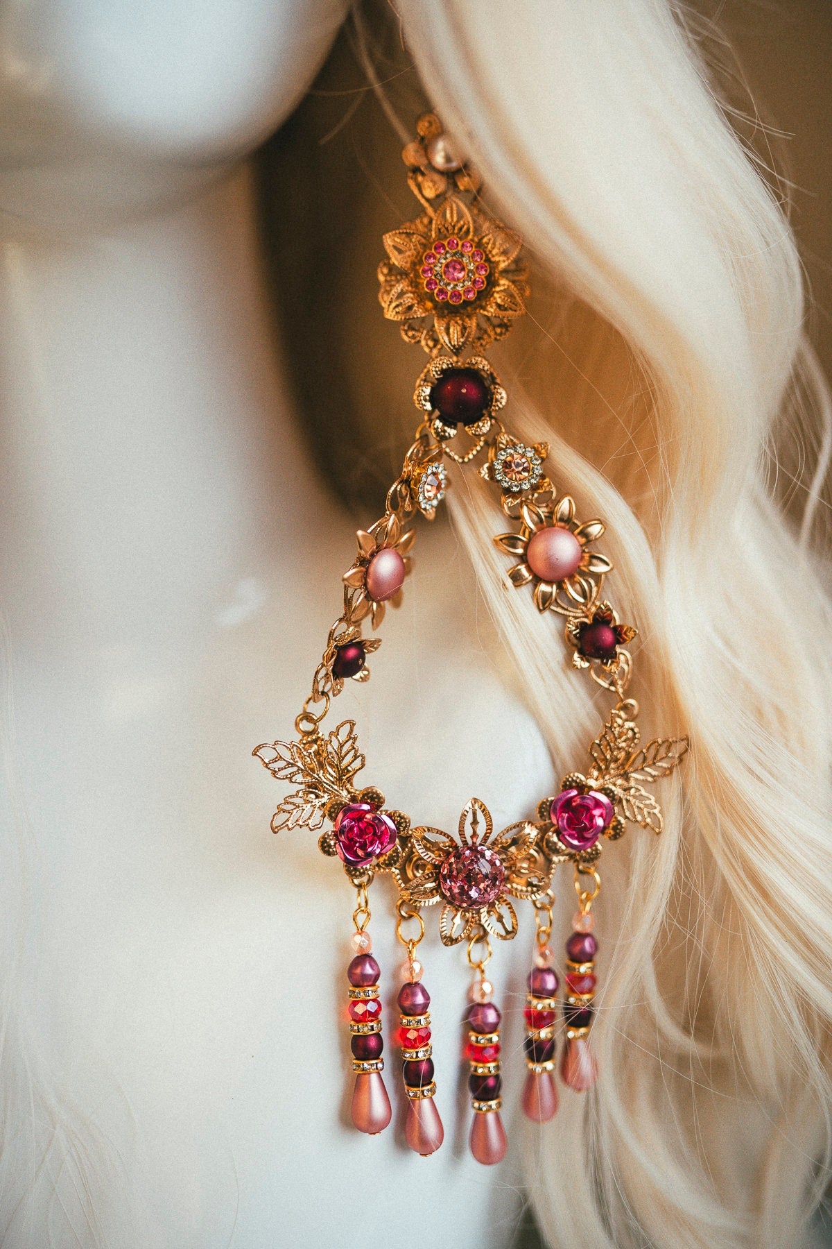 Royal Statement Earrings, Gold Earrings, Celestial Jewelry, Bridal Earrings, Festival Accessories, Handmade Earrings, Luxury Wedding Jewelry