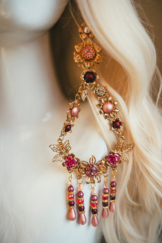 Royal Statement Earrings, Gold Earrings, Celestial Jewelry, Bridal Earrings, Festival Accessories, Handmade Earrings, Luxury Wedding Jewelry