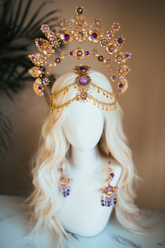 Flower Earrings, Long Earrings, Gold Earrings, Butterfly Earrings,Purple Earrings, Butterflies, Flowers, Romantic Earrings, Photo Props