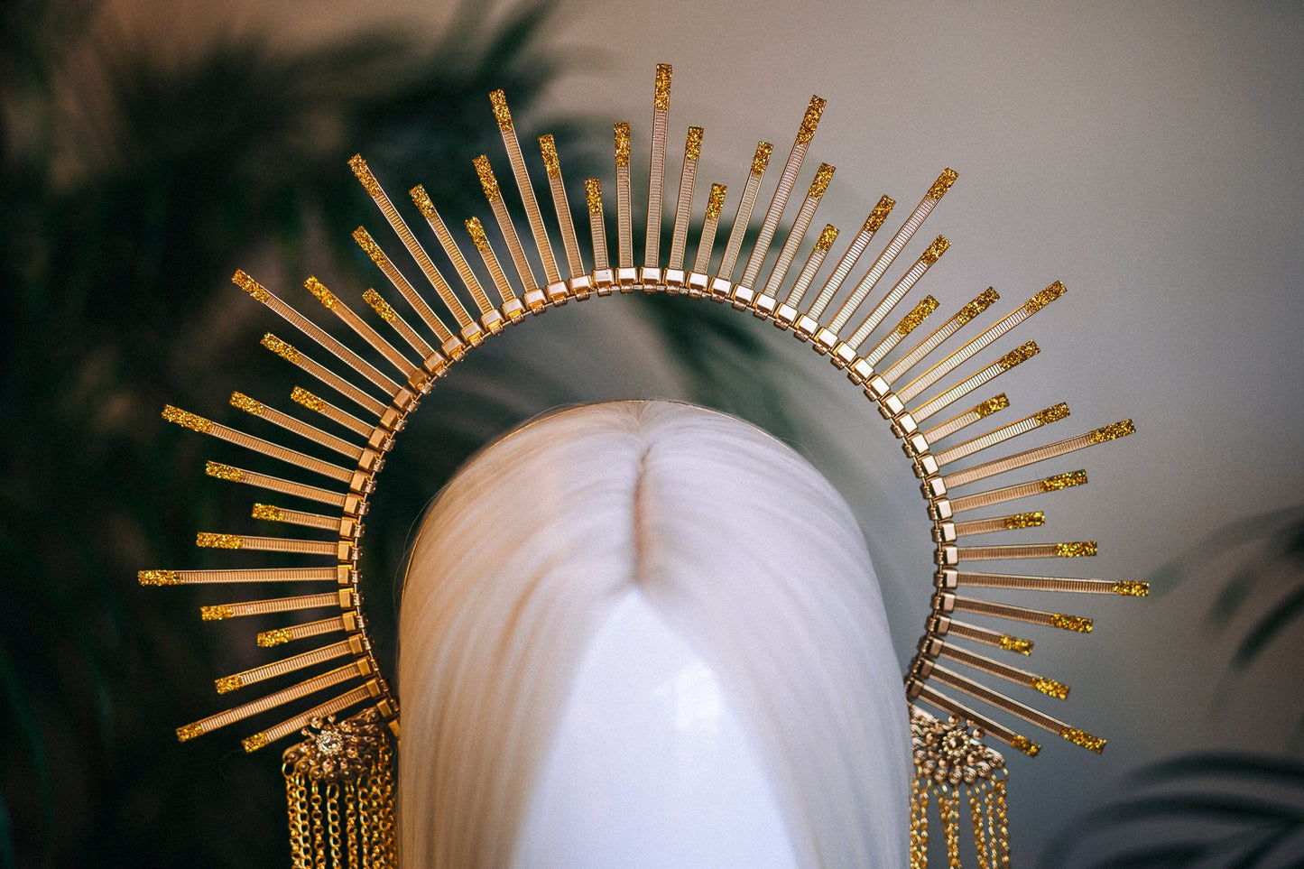 Gold halo crown with chains, Halo crown, Halo headpiece, Gold crown, Festival crown, Goddess crown, Gold chain headband, Gold headband