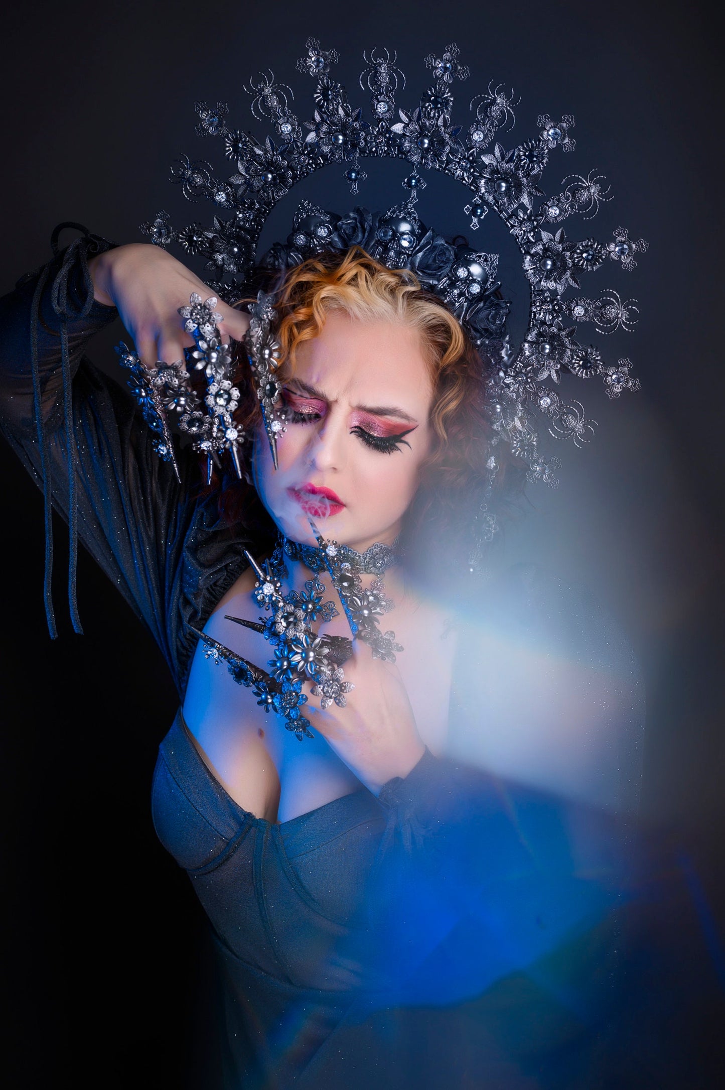 Gothic Cross Necklace, Skull Choker, Black Victorian Jewelry, Halloween Costume Accessory, Dark Bridal Necklace, Vampire Queen Choker