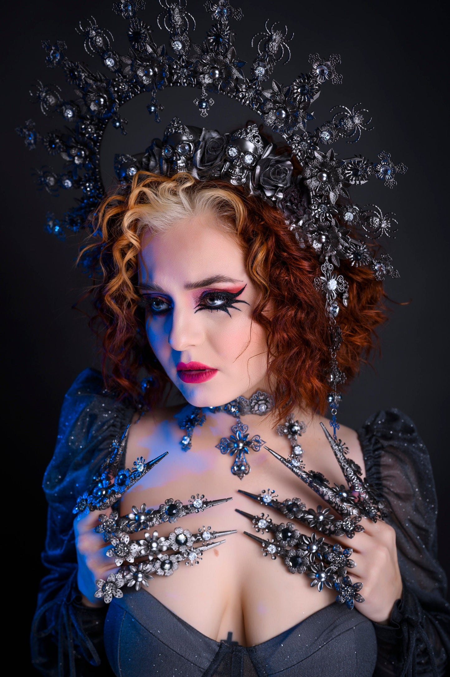 Gothic Cross Necklace, Skull Choker, Black Victorian Jewelry, Halloween Costume Accessory, Dark Bridal Necklace, Vampire Queen Choker