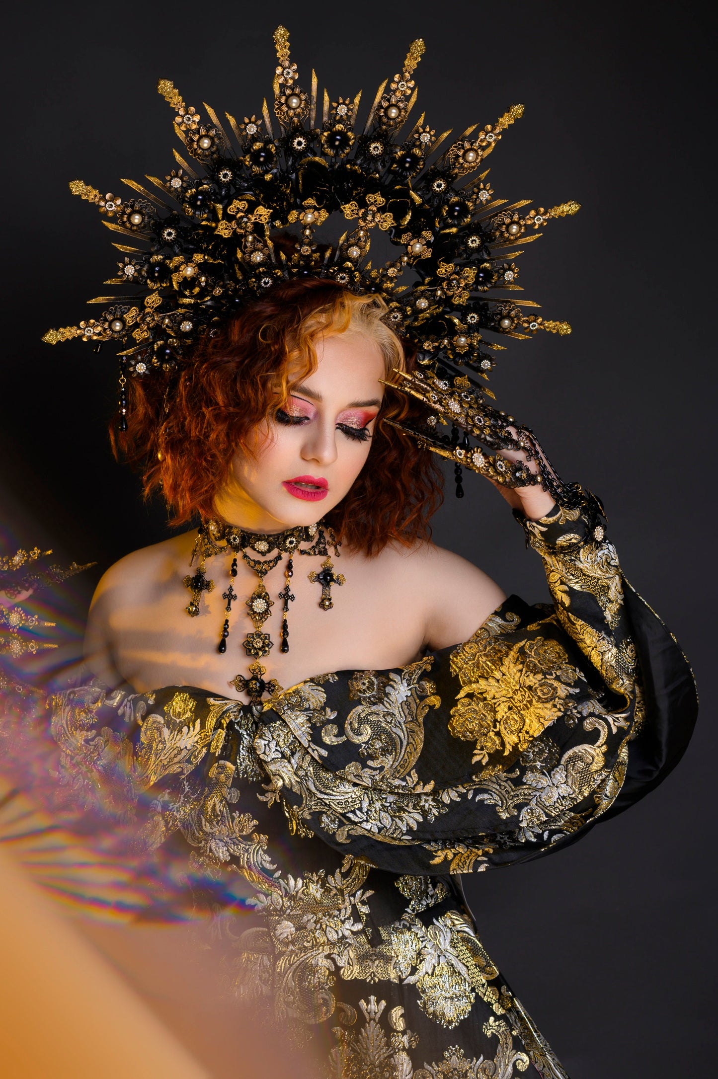 Gothic Crown, Vampire Queen Tiara, Black Widow Halo, Halloween Headpiece, Baroque Witch Crown, Dark Goddess Costume, Gothic Queen