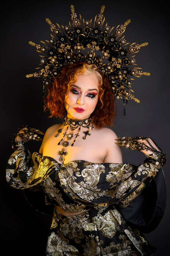 Gothic Crown, Vampire Queen Tiara, Black Widow Halo, Halloween Headpiece, Baroque Witch Crown, Dark Goddess Costume, Gothic Queen