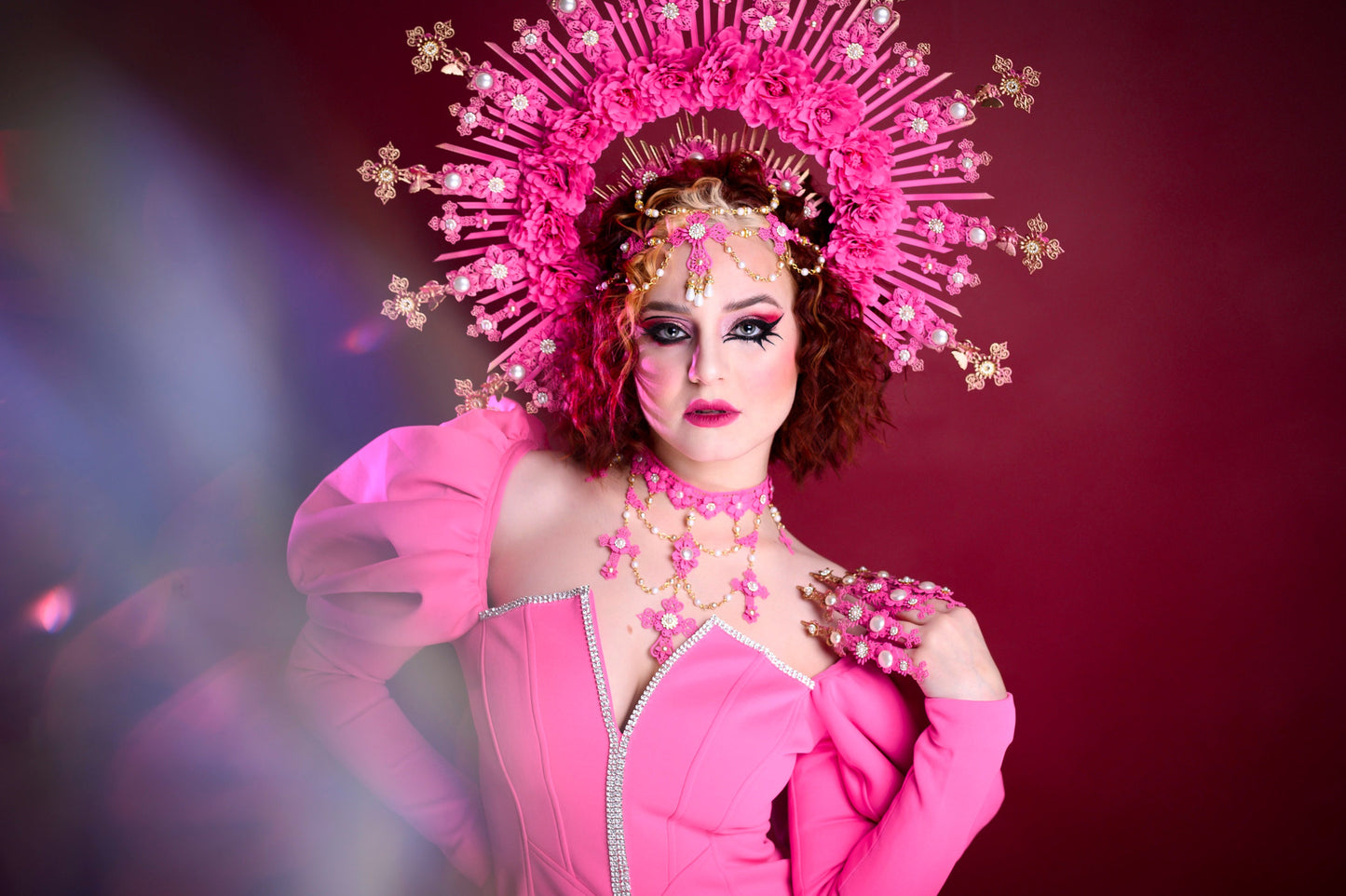 Gothic Barbie Crown, Pink Vampire Tiara, Dark Rose Headpiece, Halloween Headpiece, Pink Gothic Costume, Barbiecore Crown, Statement Halo