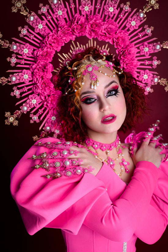 Gothic Barbie Crown, Pink Vampire Tiara, Dark Rose Headpiece, Halloween Headpiece, Pink Gothic Costume, Barbiecore Crown, Statement Halo