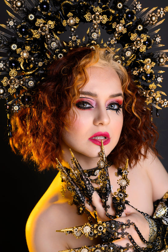 Gothic Crown, Vampire Queen Tiara, Black Widow Halo, Halloween Headpiece, Baroque Witch Crown, Dark Goddess Costume, Gothic Queen