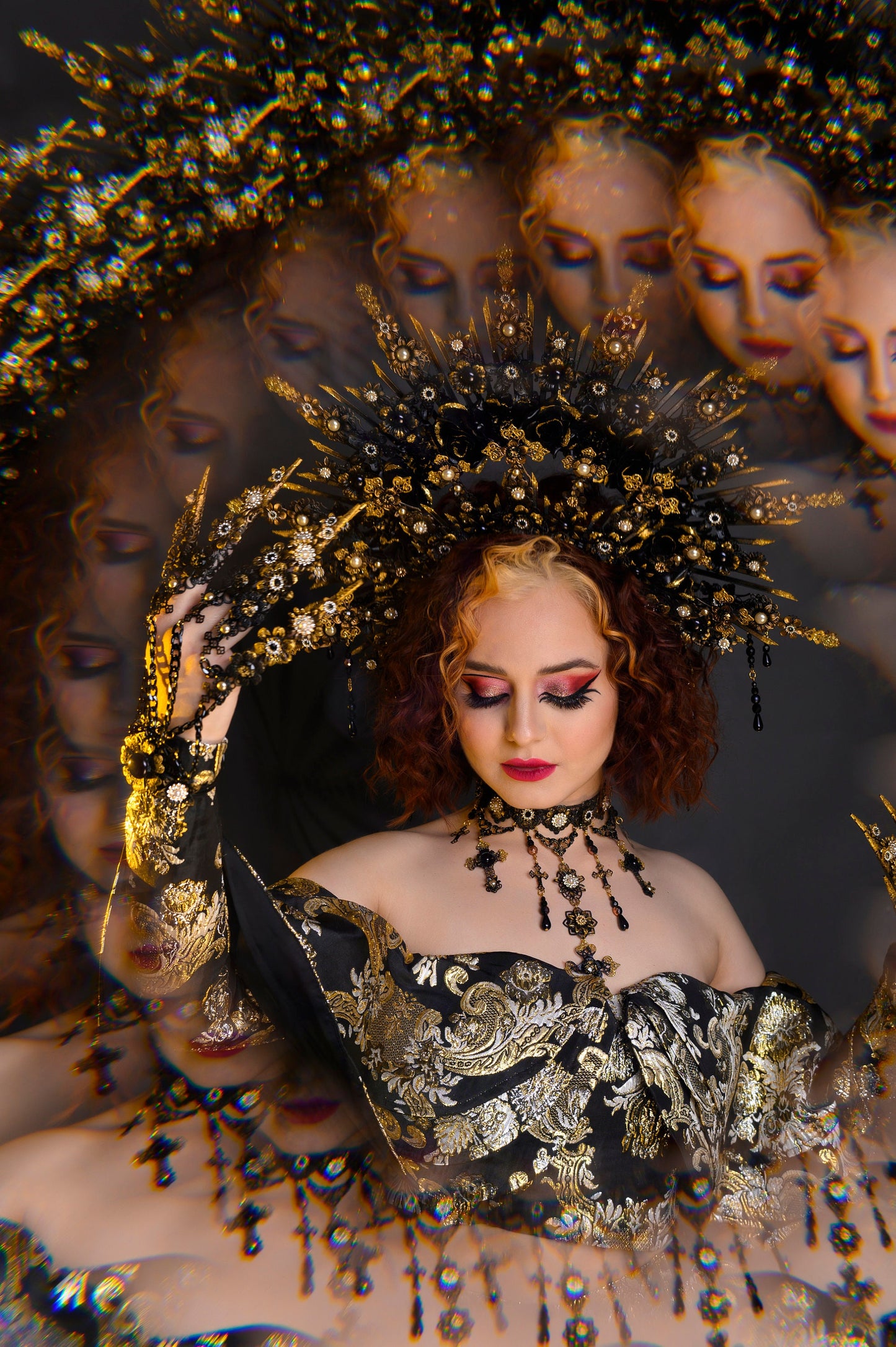 Gothic Crown, Vampire Queen Tiara, Black Widow Halo, Halloween Headpiece, Baroque Witch Crown, Dark Goddess Costume, Gothic Queen