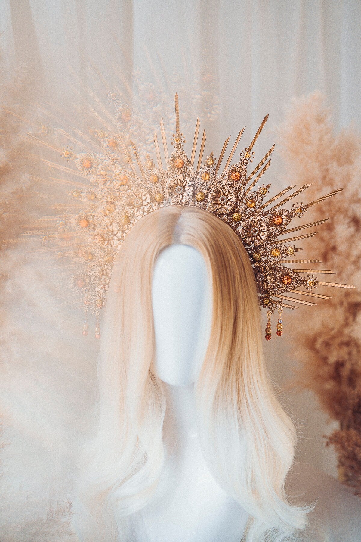 Gold Halo Crown, Celestial Headpiece, Goddess Crown, Festival Halo, Bridal Halo, Wedding Crown, Luxury Crown, Fantasy Halo, Golden Sun Crown