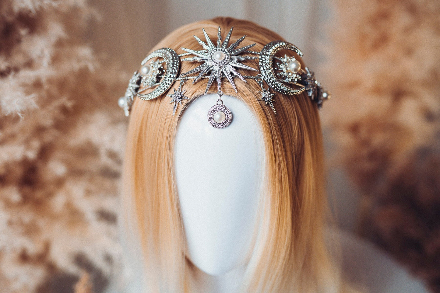 Celestial Silver Crown, Moon Star Headpiece, Lunar Goddess Tiara, Festival Halo Crown, Astrology Wedding Tiara, Boho Silver Headpiece