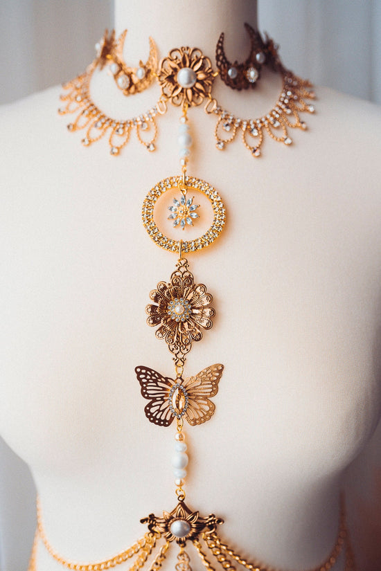 Gold Boho Harness, Festival Harness, Festival Fashion, Pregnancy Photo Belt, Photo props, Belt, Glitter Belt, Burning Man, Boho style, Moon