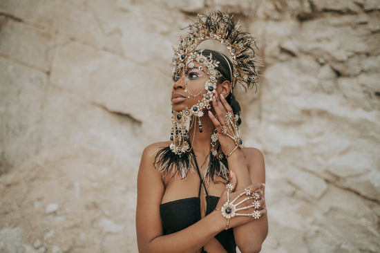 Black Gold Masquerade Mask, Gothic Halloween Mask, Dark Queen Mask, Witch Costume Mask, Festival Masquerade Headpiece