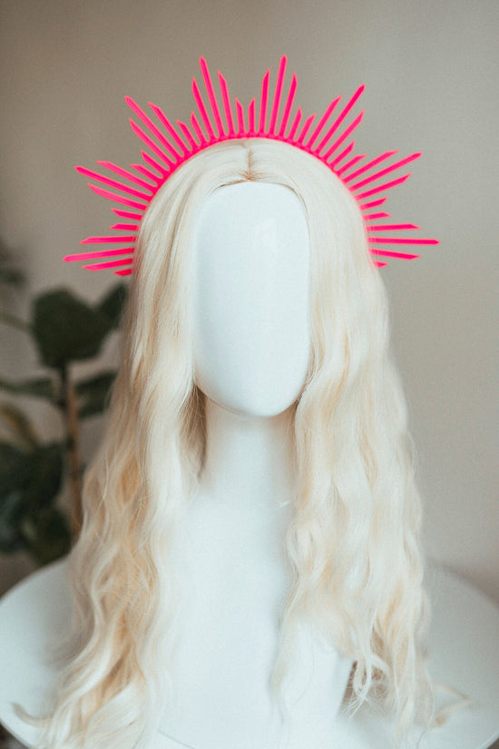 Neon Pink UV Halo Crown, Rave Headpiece, Festival Halo Tiara, Handmade Costume Accessory, Glow Party Crown, Statement Headband