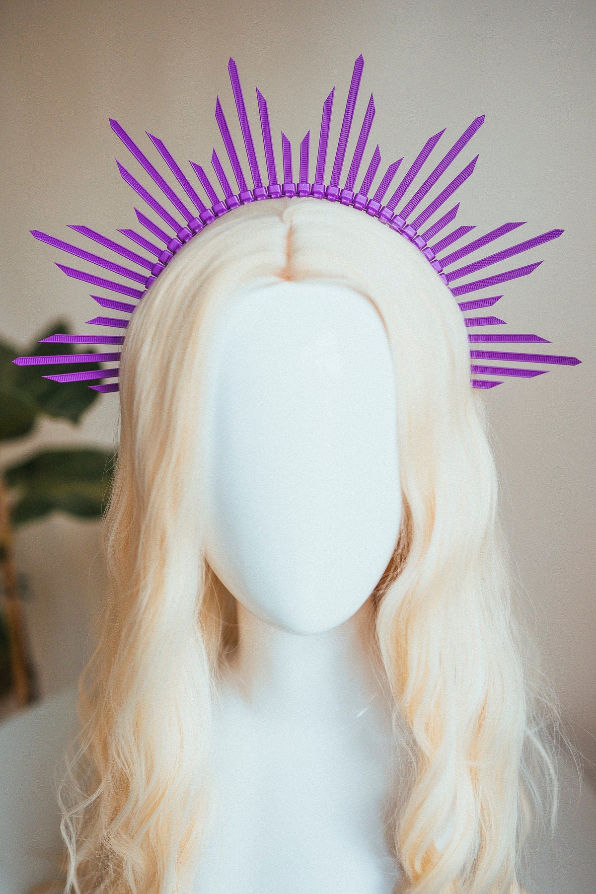 Purple Festival Halo Crown, Rave Headpiece, Carnival Costume Accessory, Lightweight Zip Tie Spikes, DIY Party Outfit Crown