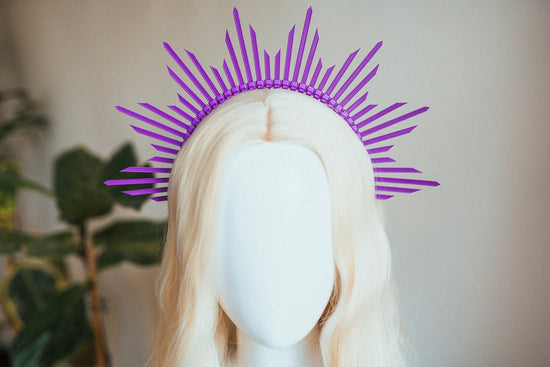 Purple Festival Halo Crown, Rave Headpiece, Carnival Costume Accessory, Lightweight Zip Tie Spikes, DIY Party Outfit Crown