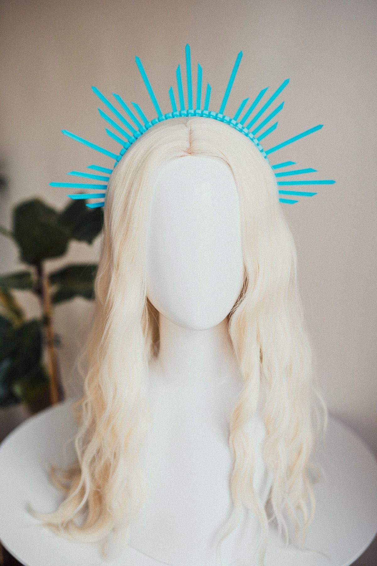 Turquoise Spiked Halo Crown, Festival Headpiece, Rave Costume Accessory, Carnival Outfit, Lightweight Zip Tie Crown, Handmade Headband