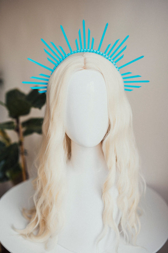 Turquoise Spiked Halo Crown, Festival Headpiece, Rave Costume Accessory, Carnival Outfit, Lightweight Zip Tie Crown, Handmade Headband