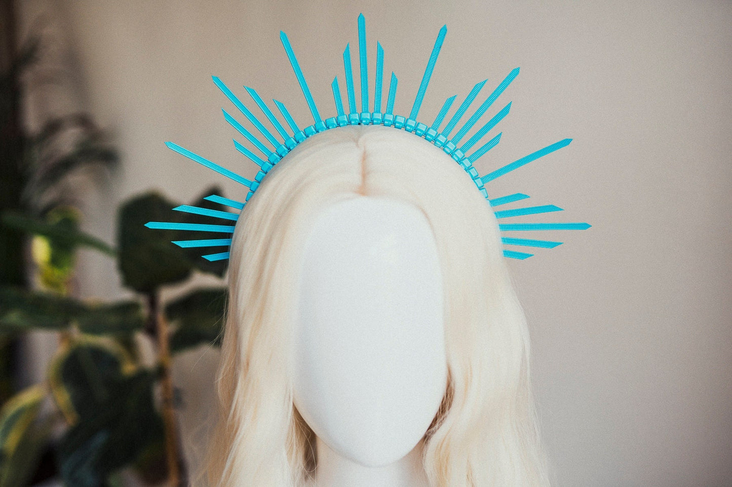 Turquoise Spiked Halo Crown, Festival Headpiece, Rave Costume Accessory, Carnival Outfit, Lightweight Zip Tie Crown, Handmade Headband