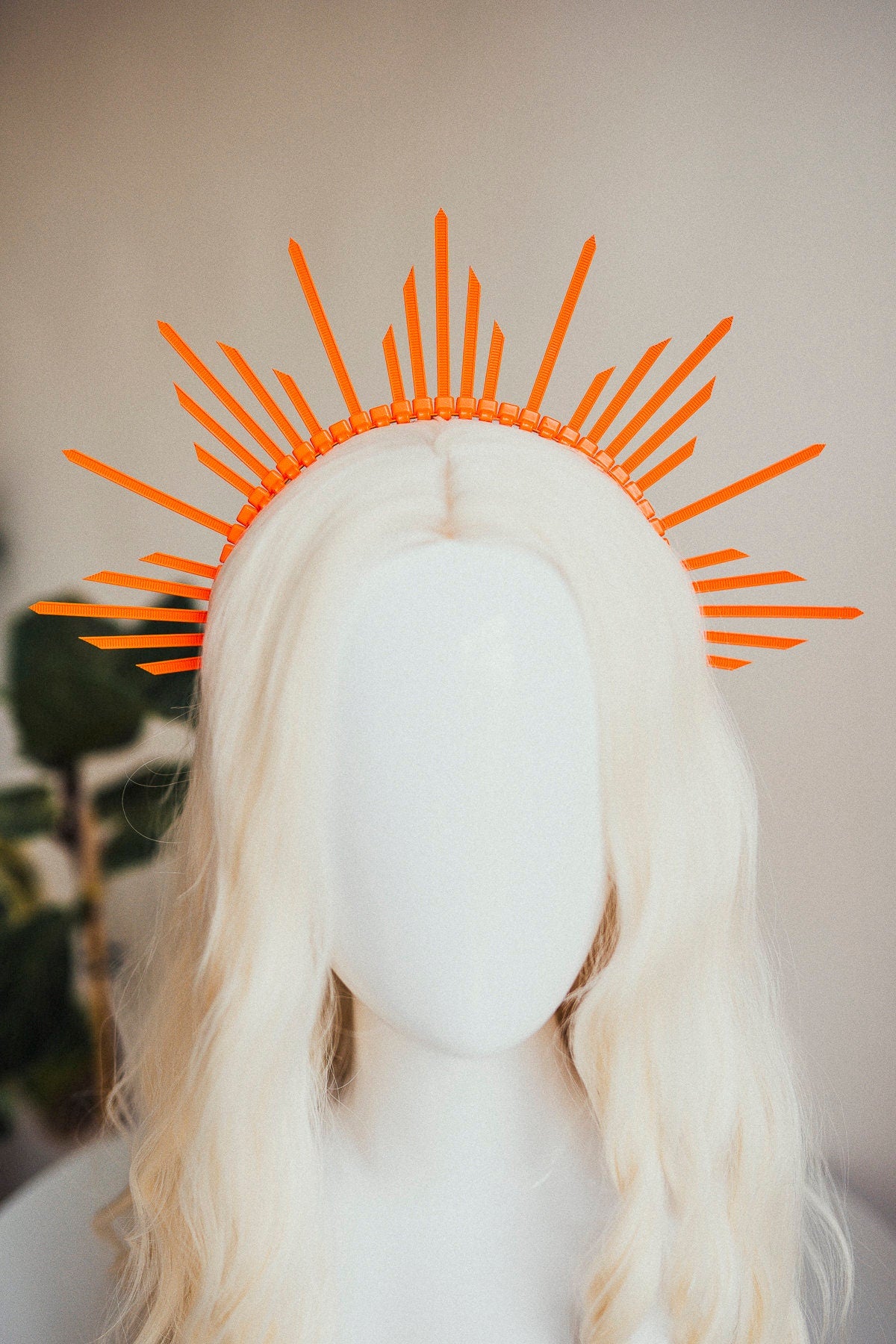 Orange Halo Crown, Lightweight Festival Headpiece, Zip Tie Costume Crown, Minimalist Statement Headband, Carnival Party Outfit