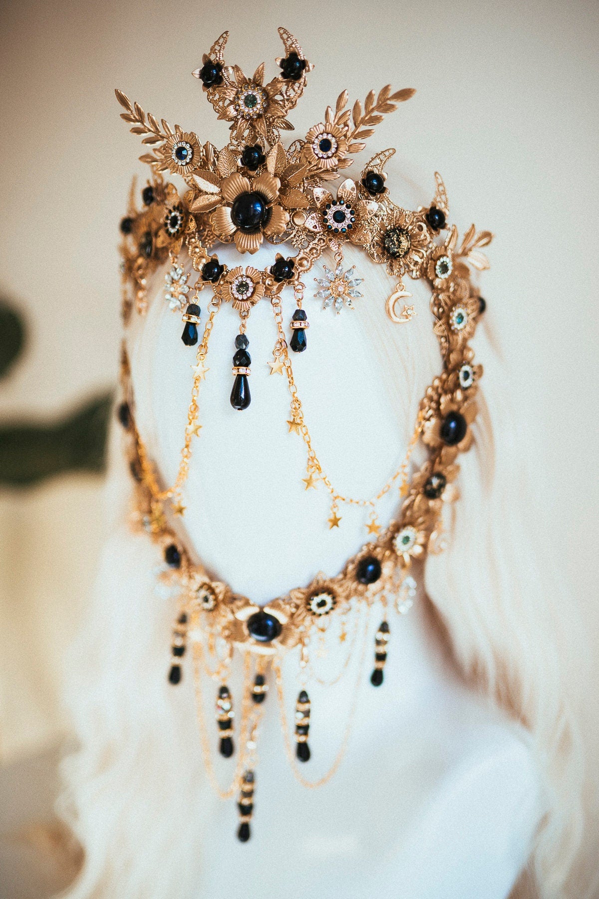 Black Gold Masquerade Mask, Gothic Halloween Mask, Dark Queen Mask, Witch Costume Mask, Festival Masquerade Headpiece