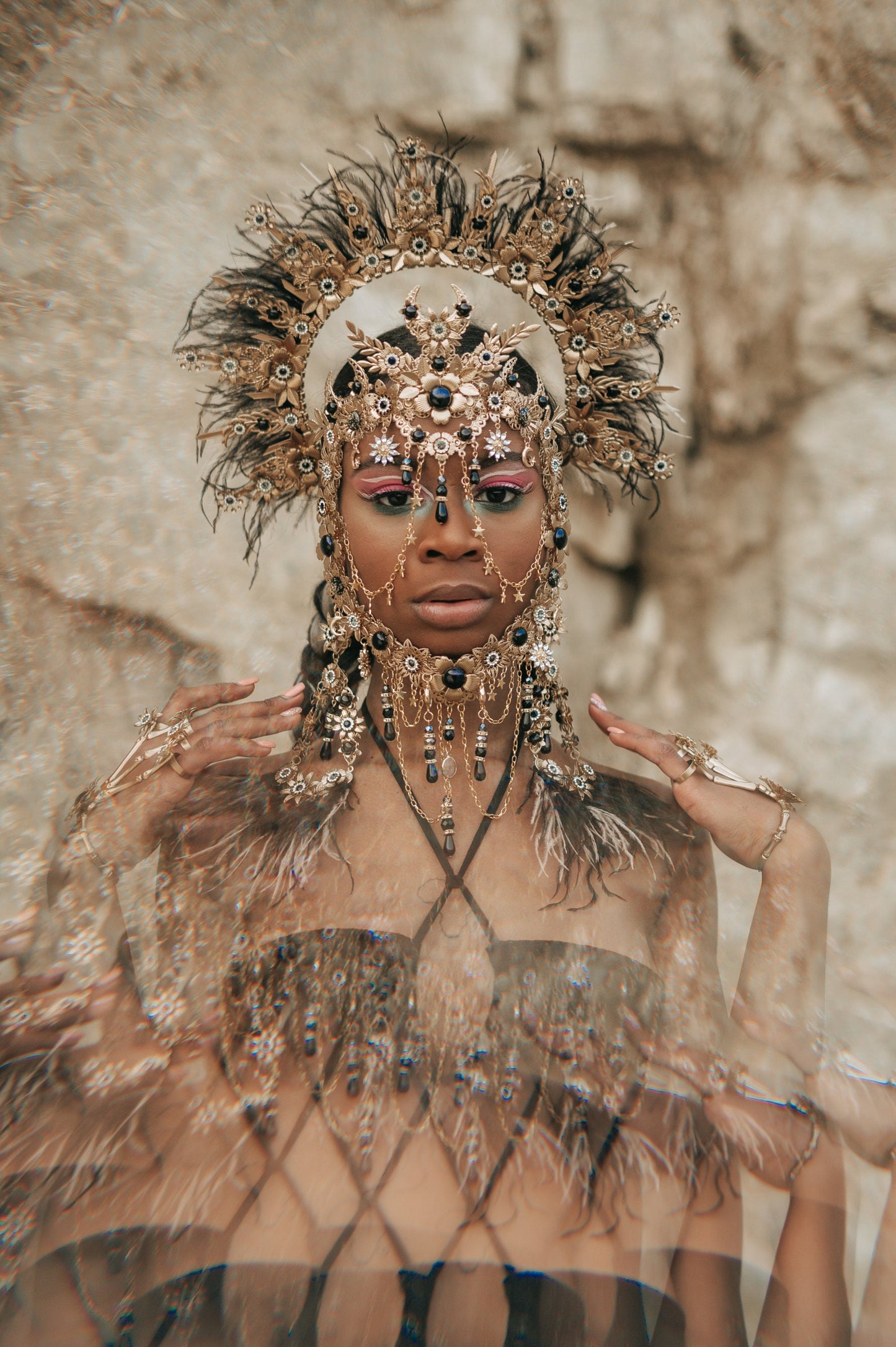 Black Gold Masquerade Mask, Gothic Halloween Mask, Dark Queen Mask, Witch Costume Mask, Festival Masquerade Headpiece