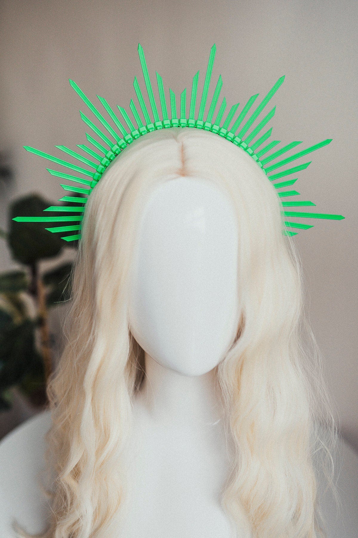 Neon Green UV Reactive Halo Crown, Spiked Headpiece, Festival Costume Headband, Glow In Blacklight Rave Style Accessory