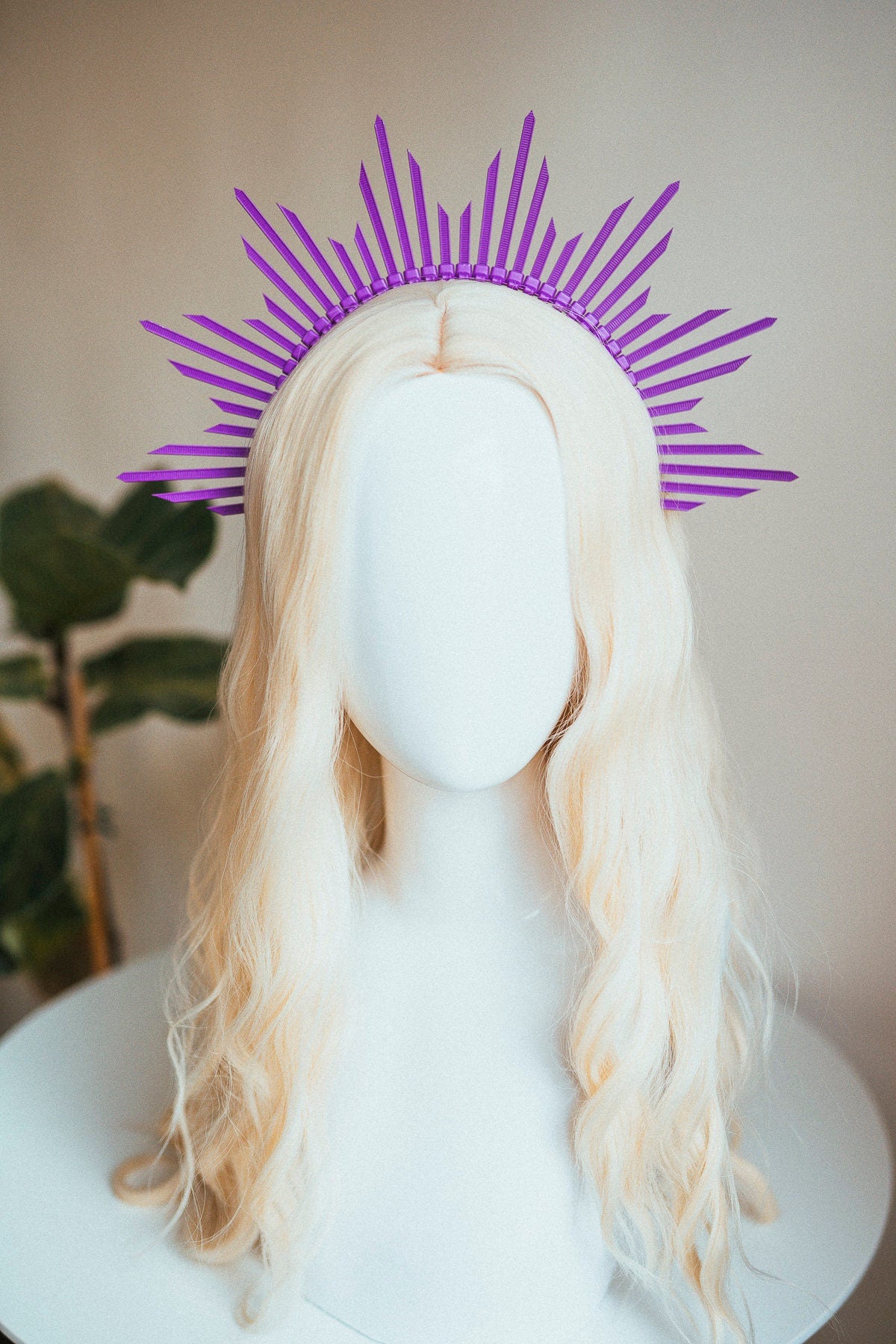 Purple Festival Halo Crown, Rave Headpiece, Carnival Costume Accessory, Lightweight Zip Tie Spikes, DIY Party Outfit Crown