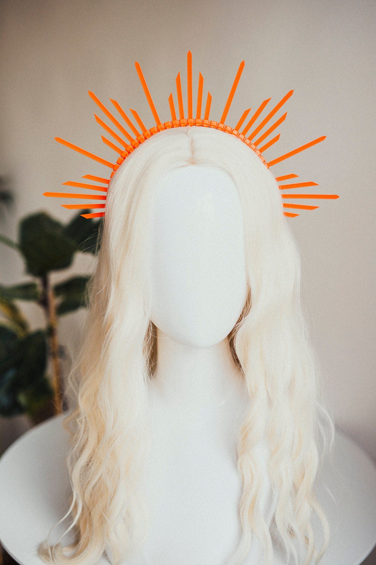 Orange Halo Crown, Lightweight Festival Headpiece, Zip Tie Costume Crown, Minimalist Statement Headband, Carnival Party Outfit