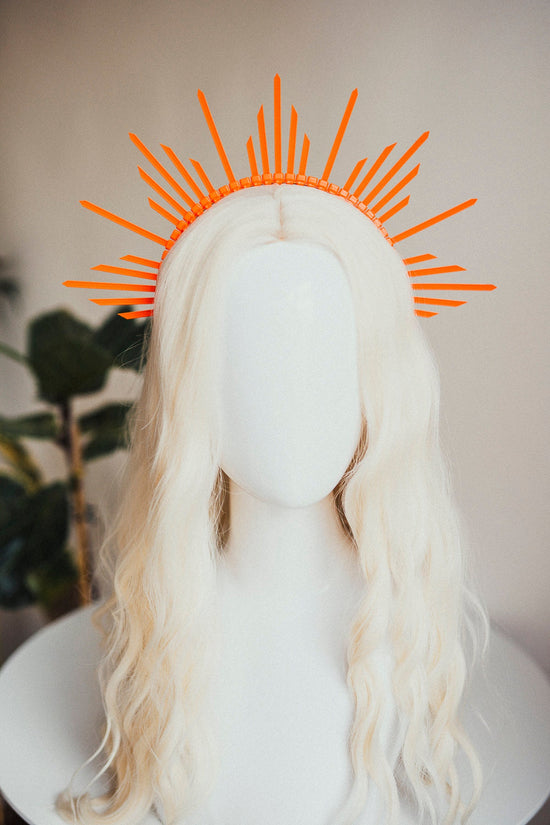 Orange Halo Crown, Lightweight Festival Headpiece, Zip Tie Costume Crown, Minimalist Statement Headband, Carnival Party Outfit
