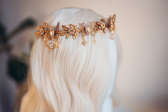 Butterfly Tiara, Gold Bridal Tiara, Fairy Crown, Goddess Tiara, Festival Headpiece, Wedding Tiara, Fantasy Headpiece, Butterfly Halo