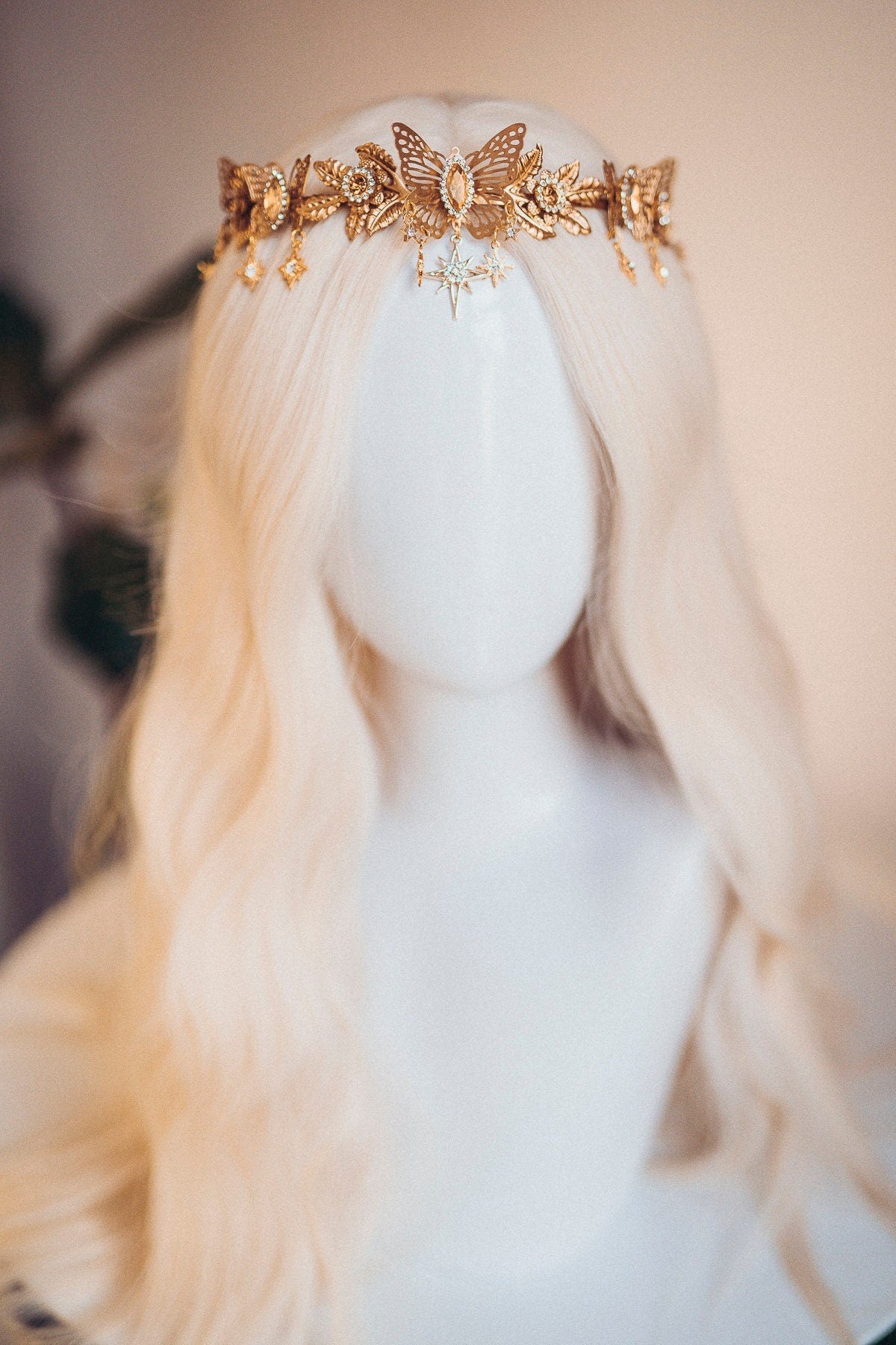 Butterfly Tiara, Gold Bridal Tiara, Fairy Crown, Goddess Tiara, Festival Headpiece, Wedding Tiara, Fantasy Headpiece, Butterfly Halo