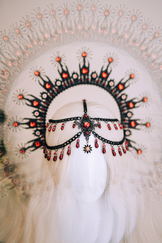 Gothic Crown, Red Halo Crown, Black Tiara, Halloween Headdress, Vampire Costume, Gothic Queen, Dark Crown, Festival Headpiece