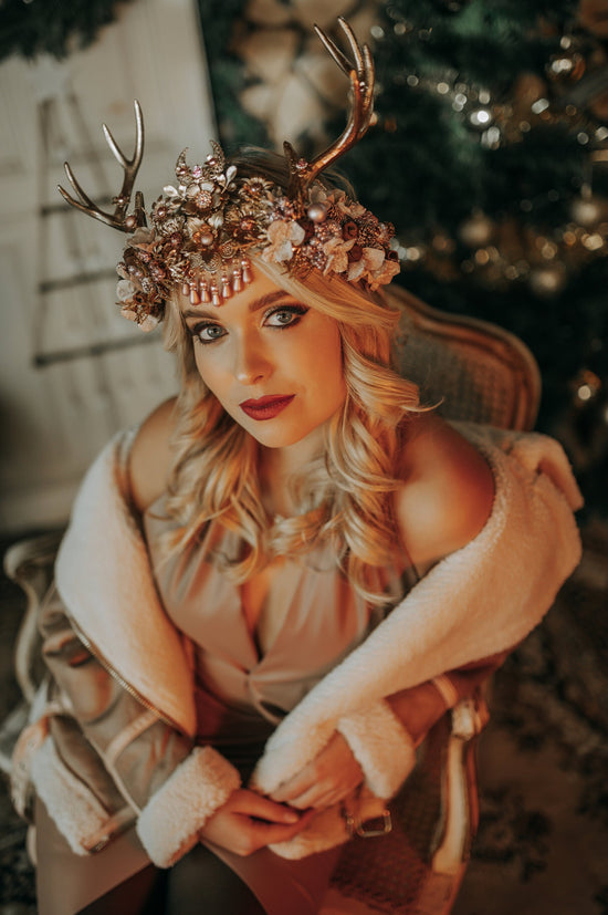 Reindeer Headband, Xmas Party, Christmas Flower Crown, Halo Headpiece, Merry Christmas, Christmas Headband, Antlers Crown, Deer Flower Crown