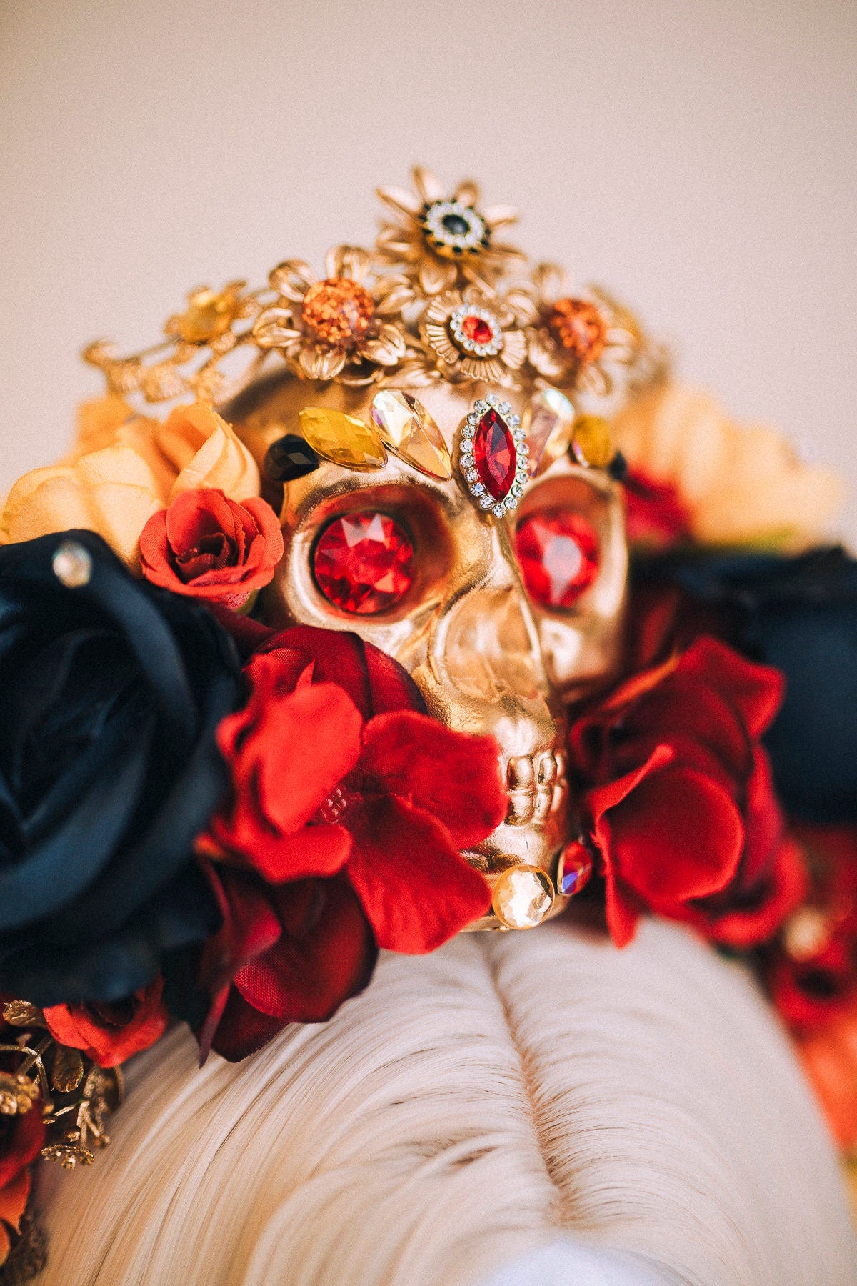 SALE Golden Skull, La Catrina Crown, Day of the Dead, Dia de los Muertos, Floral Headdress, Sugar Skull, Festival Headpiece, Mexican crown