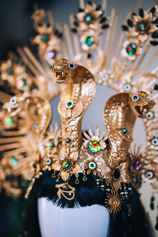 Gold Cleopatra Crown, Egyptian Necklace, Carnival Headpiece, Halloween Costume, Festival Crown, Mardi Gras Costume, Egypt Goddess Crown